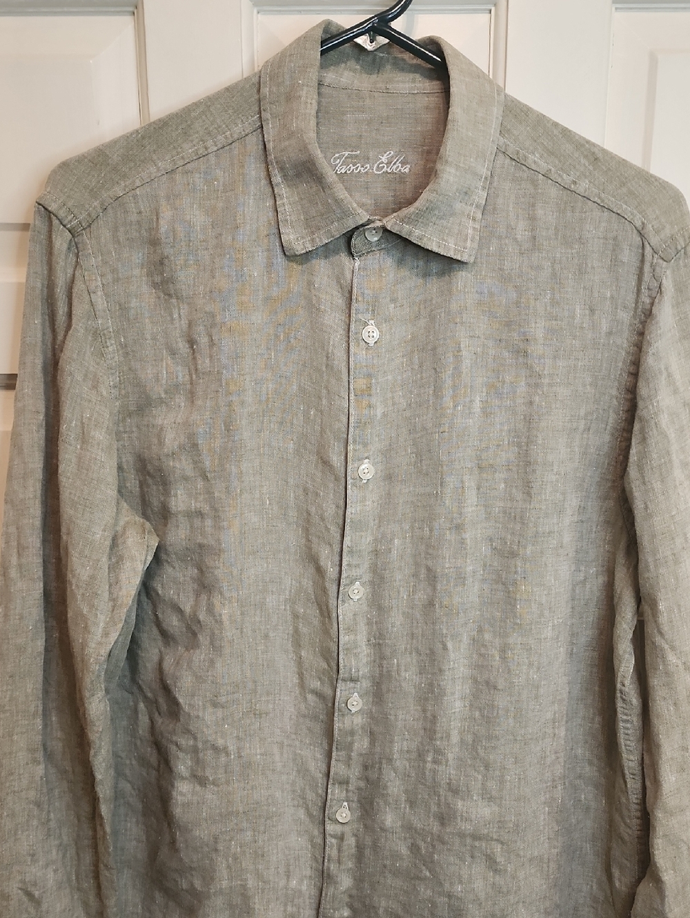 TASSO ELBA 100% LINEN Men's Light Olive Green Button-Down Shirt